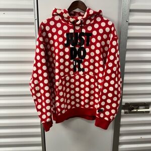 Nike JDI Hoodie Mens L Red Polka Dots Pullover Sweatshirt BV5529 657 Just Do it